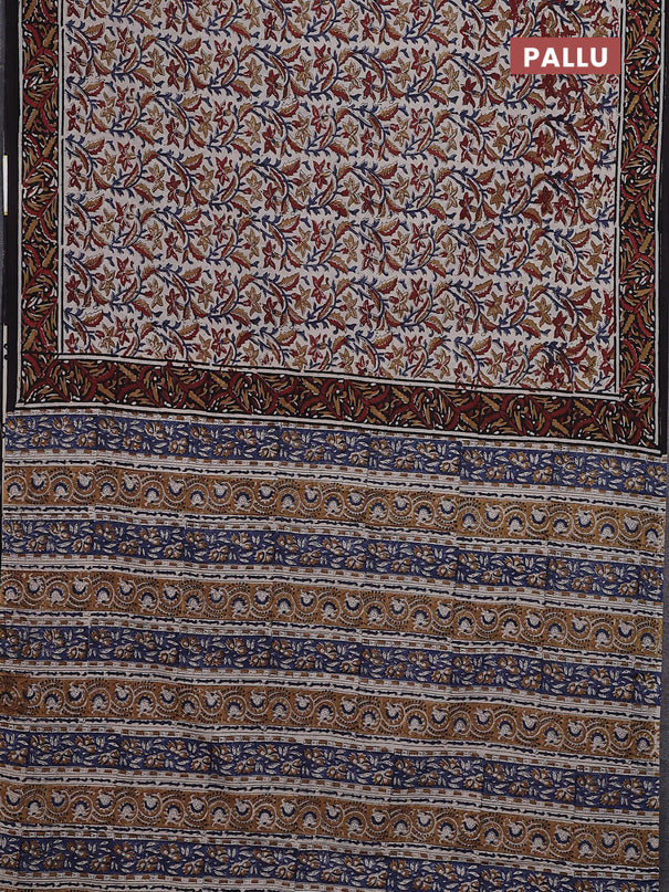 Jaipur cotton saree beige and black with allover kalamkari prints and printed border