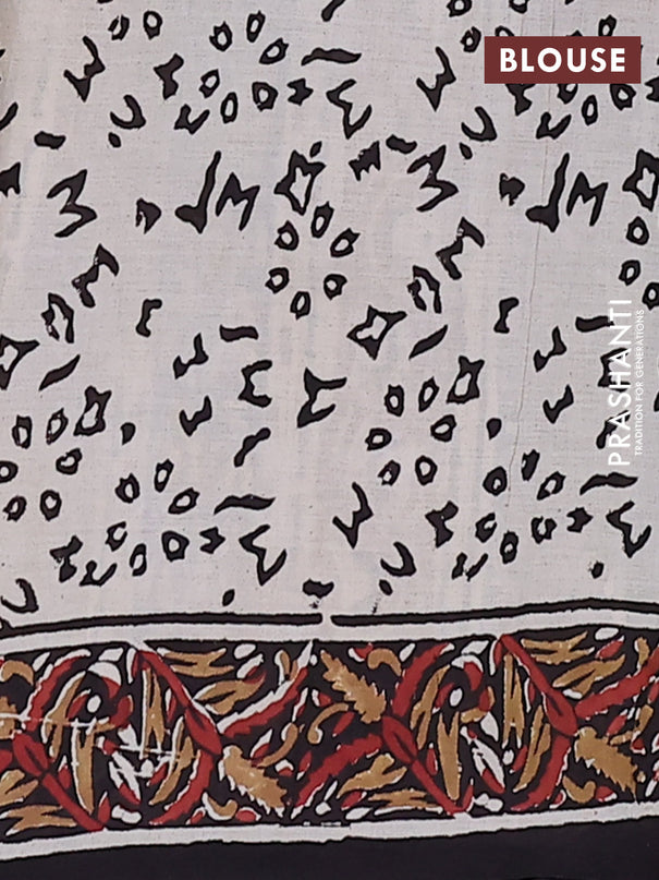 Jaipur cotton saree beige and black with allover kalamkari prints and printed border