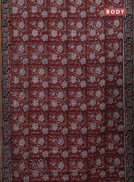 Jaipur cotton saree maroon and black with allover kalamkari prints and printed border