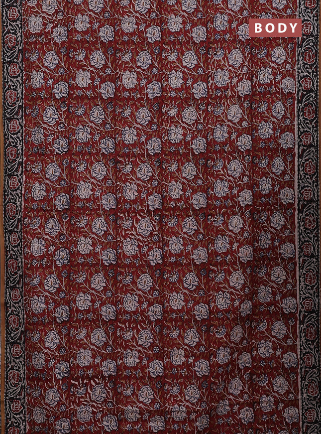 Jaipur cotton saree maroon and black with allover kalamkari prints and printed border
