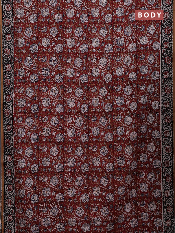 Jaipur cotton saree maroon and black with allover kalamkari prints and printed border
