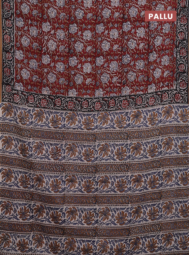 Jaipur cotton saree maroon and black with allover kalamkari prints and printed border