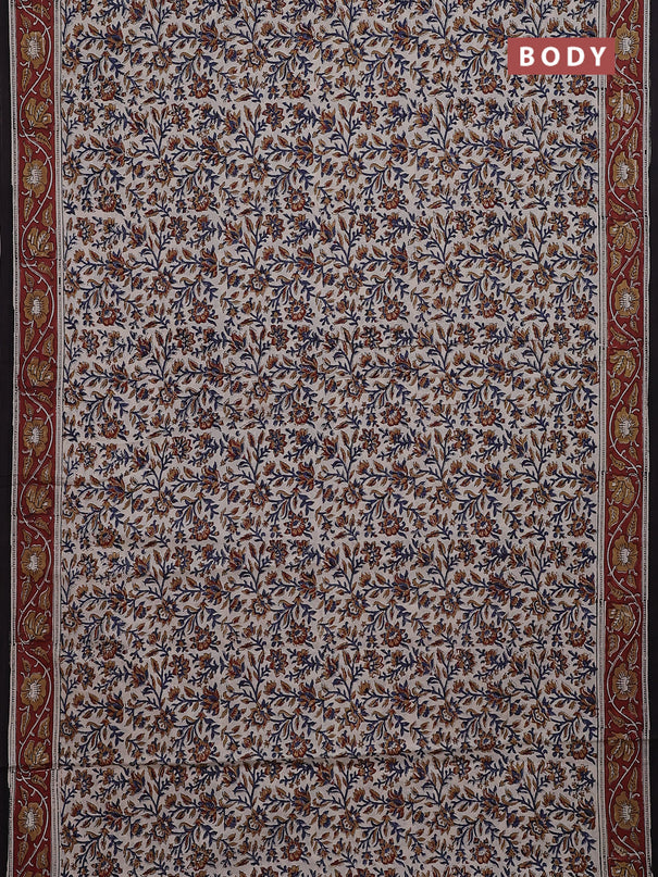 Jaipur cotton saree beige blue and maroon with allover kalamkari prints and printed border