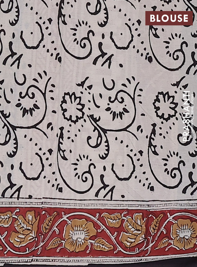 Jaipur cotton saree beige blue and maroon with allover kalamkari prints and printed border