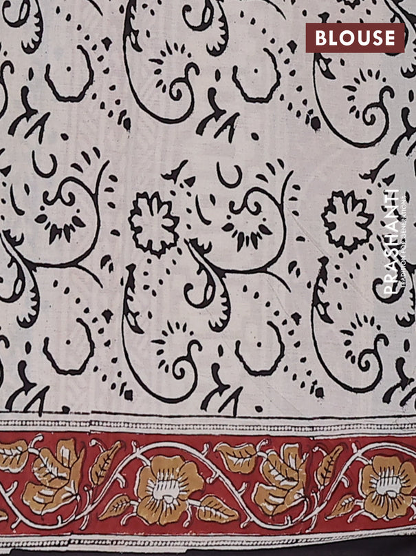 Jaipur cotton saree beige blue and maroon with allover kalamkari prints and printed border