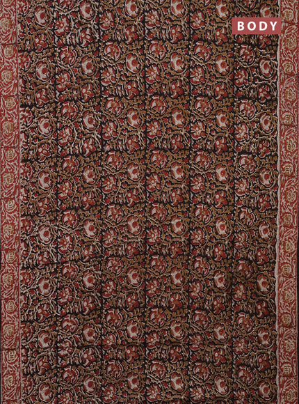 Jaipur cotton saree black and marron with allover kalamkari prints and printed border