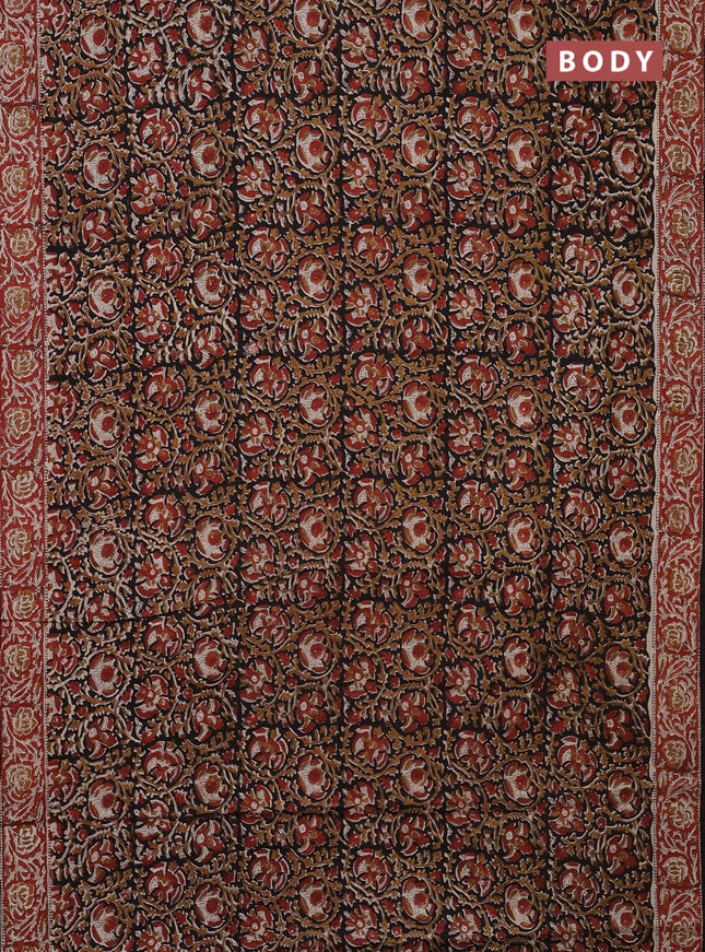Jaipur cotton saree black and marron with allover kalamkari prints and printed border