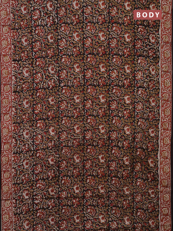 Jaipur cotton saree black and marron with allover kalamkari prints and printed border