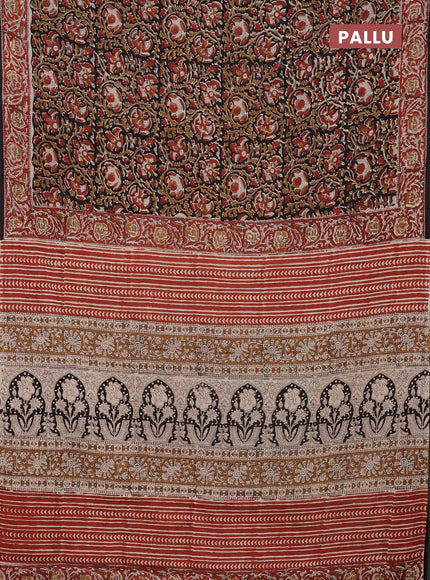 Jaipur cotton saree black and marron with allover kalamkari prints and printed border