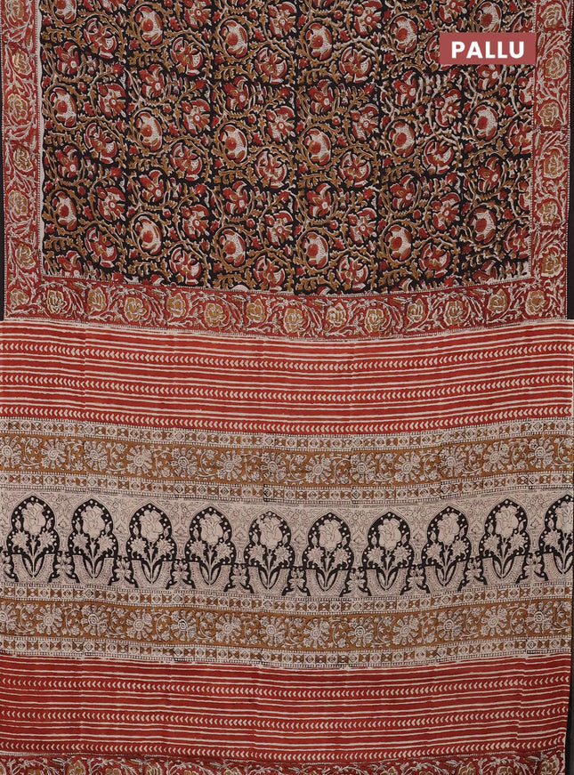 Jaipur cotton saree black and marron with allover kalamkari prints and printed border