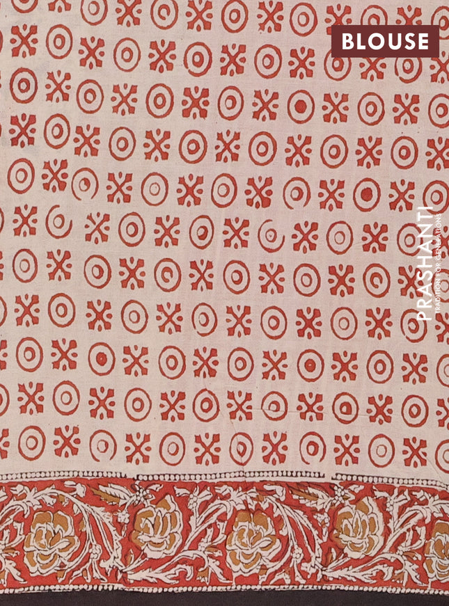 Jaipur cotton saree black and marron with allover kalamkari prints and printed border