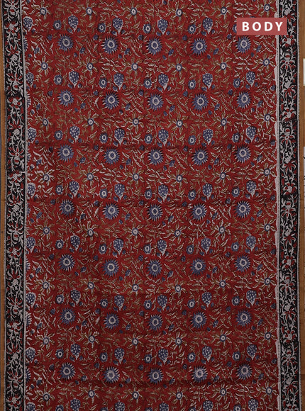 Jaipur cotton saree rustic maroon and black with allover kalamkari prints and printed border