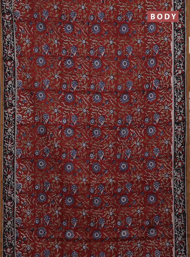 Jaipur cotton saree rustic maroon and black with allover kalamkari prints and printed border