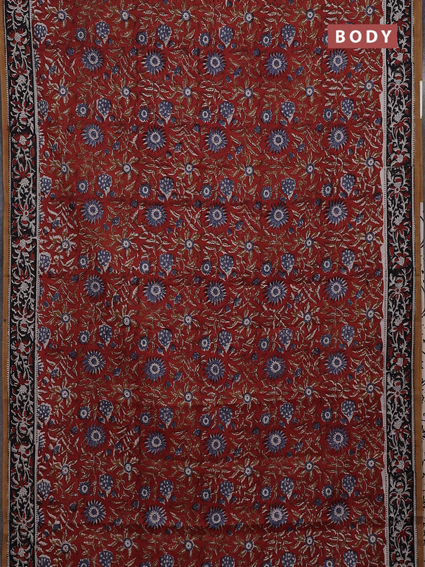 Jaipur cotton saree rustic maroon and black with allover kalamkari prints and printed border