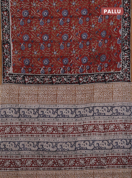 Jaipur cotton saree rustic maroon and black with allover kalamkari prints and printed border