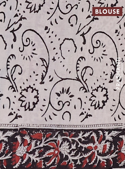 Jaipur cotton saree rustic maroon and black with allover kalamkari prints and printed border