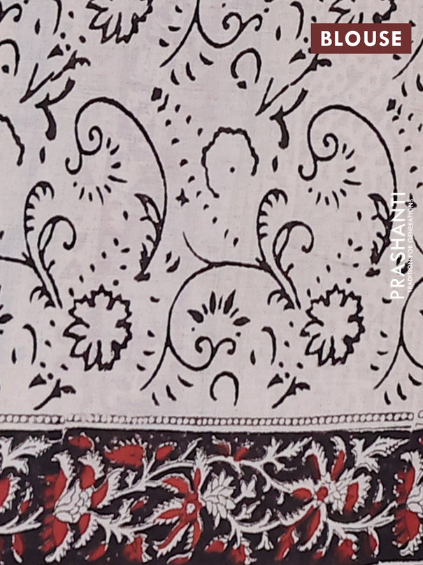 Jaipur cotton saree rustic maroon and black with allover kalamkari prints and printed border