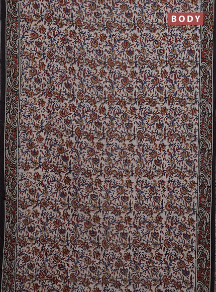 Jaipur cotton saree beige and black with allover kalamkari prints and printed border