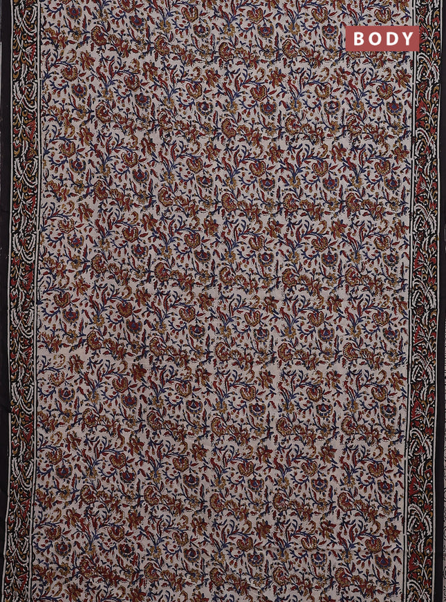 Jaipur cotton saree beige and black with allover kalamkari prints and printed border