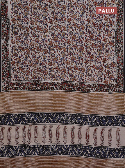 Jaipur cotton saree beige and black with allover kalamkari prints and printed border