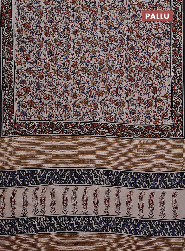 Jaipur cotton saree beige and black with allover kalamkari prints and printed border