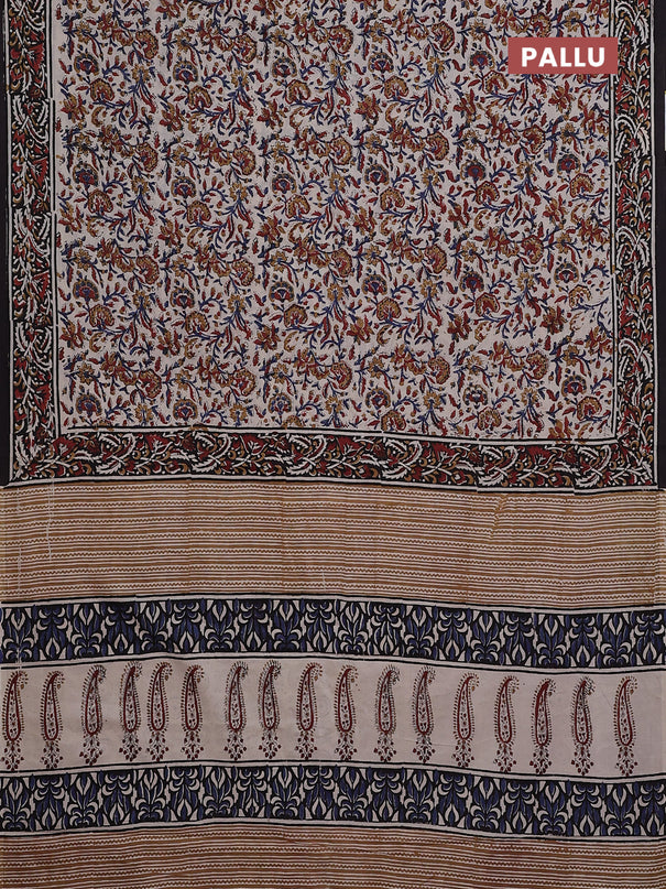 Jaipur cotton saree beige and black with allover kalamkari prints and printed border