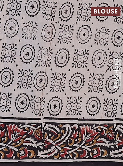 Jaipur cotton saree beige and black with allover kalamkari prints and printed border