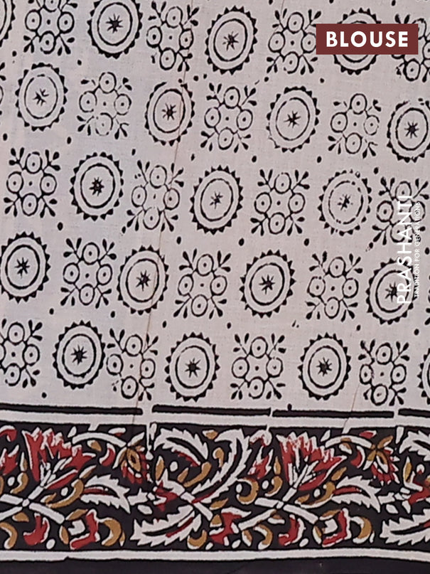Jaipur cotton saree beige and black with allover kalamkari prints and printed border