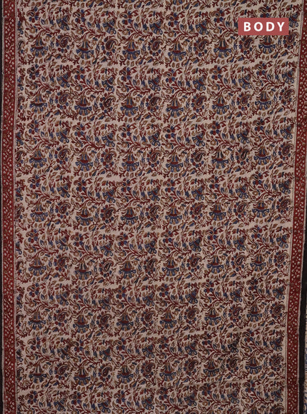 Jaipur cotton saree beige and maroon with allover kalamkari prints and printed border