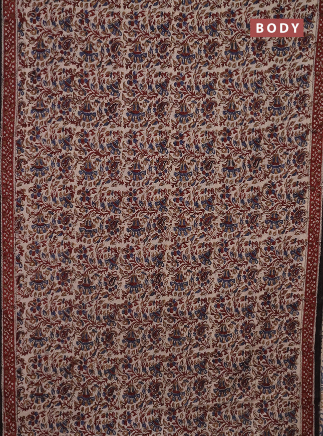 Jaipur cotton saree beige and maroon with allover kalamkari prints and printed border
