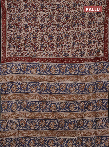 Jaipur cotton saree beige and maroon with allover kalamkari prints and printed border
