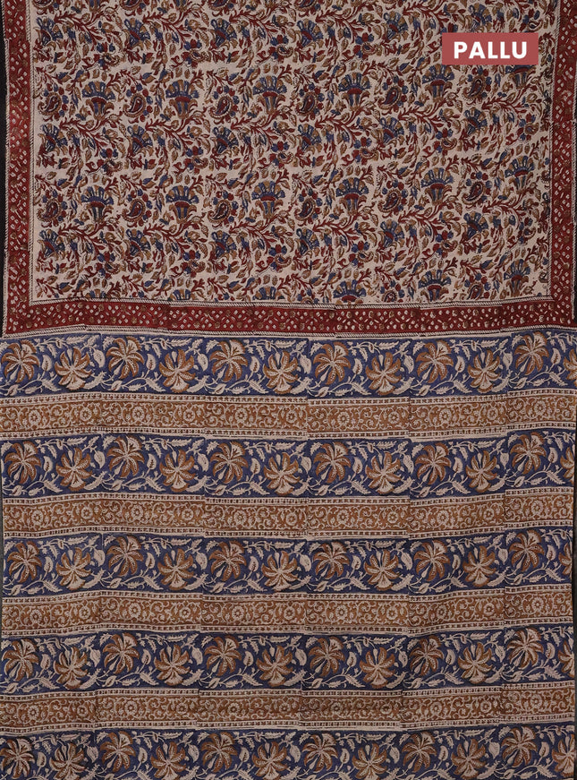 Jaipur cotton saree beige and maroon with allover kalamkari prints and printed border