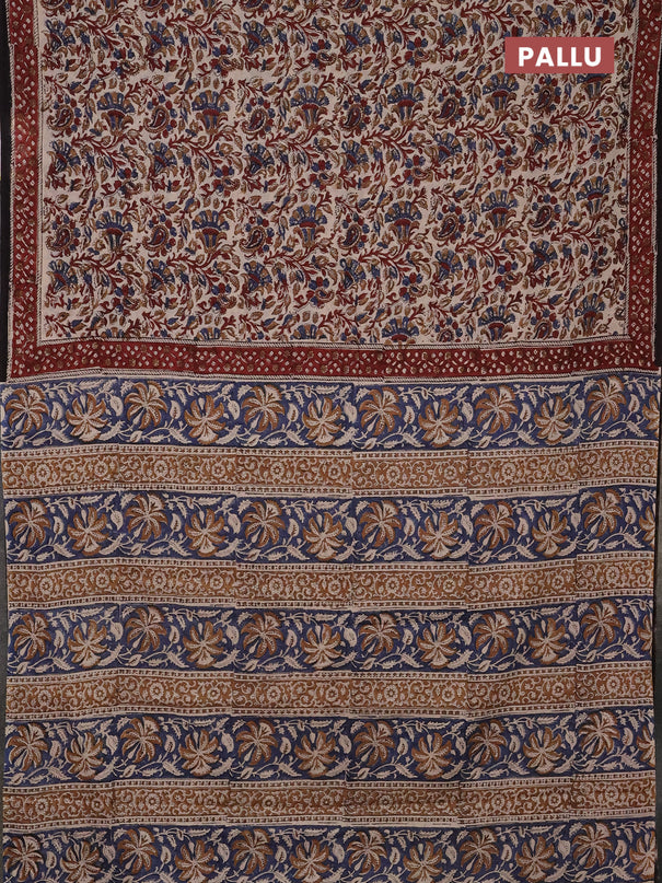 Jaipur cotton saree beige and maroon with allover kalamkari prints and printed border
