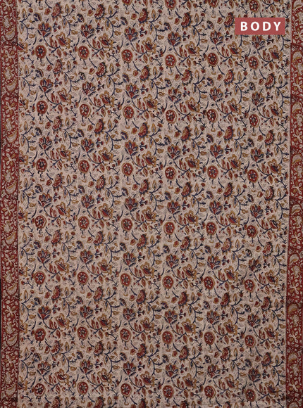 Jaipur cotton saree beige and maroon with allover kalamkari prints and printed border