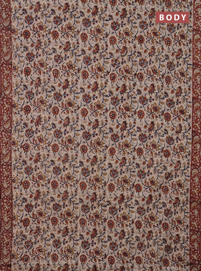 Jaipur cotton saree beige and maroon with allover kalamkari prints and printed border
