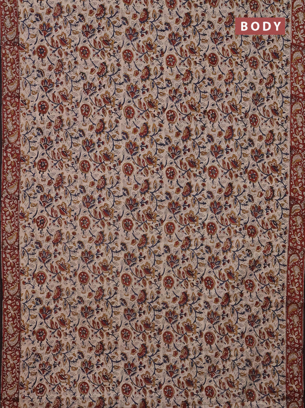 Jaipur cotton saree beige and maroon with allover kalamkari prints and printed border
