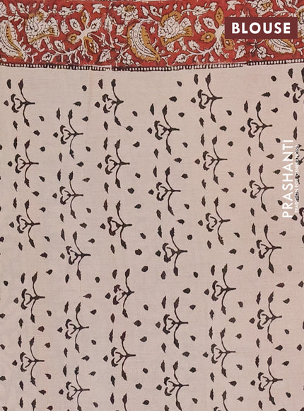 Jaipur cotton saree beige and maroon with allover kalamkari prints and printed border