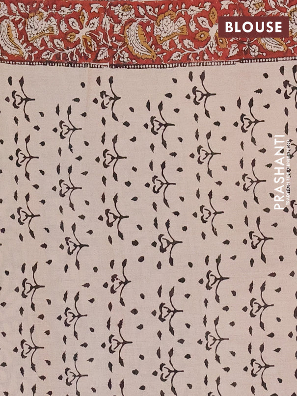 Jaipur cotton saree beige and maroon with allover kalamkari prints and printed border