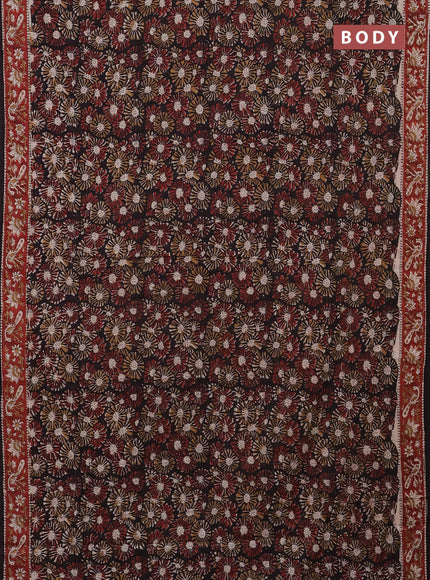 Jaipur cotton saree black and maroon with allover kalamkari prints and printed border
