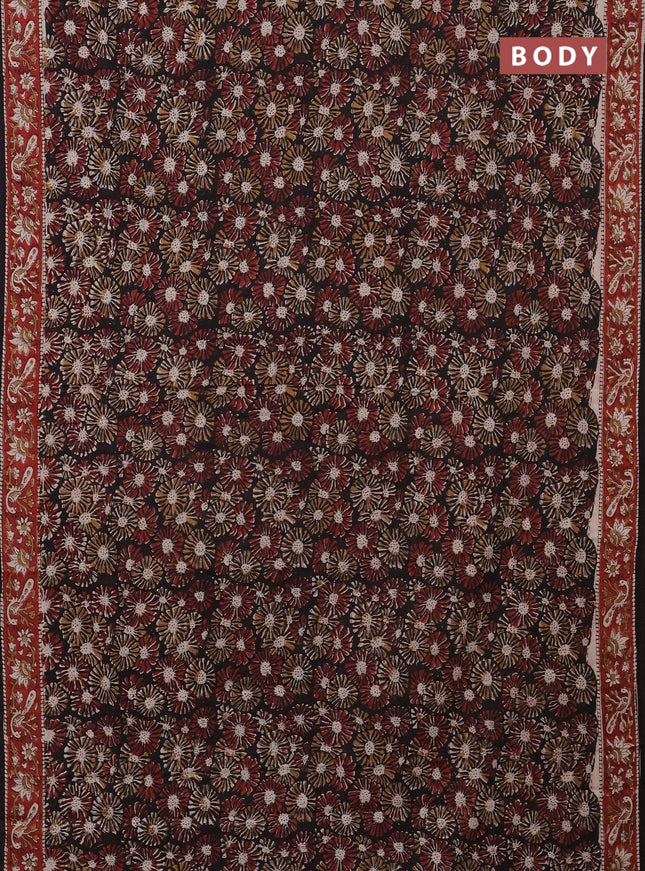 Jaipur cotton saree black and maroon with allover kalamkari prints and printed border