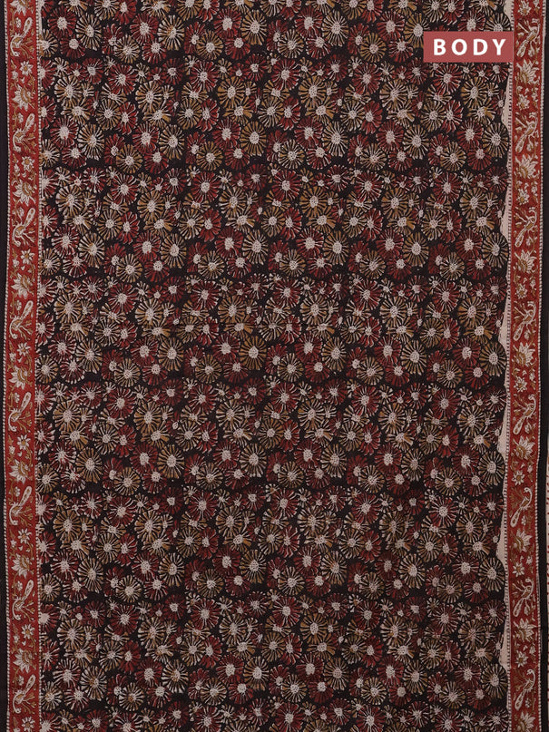 Jaipur cotton saree black and maroon with allover kalamkari prints and printed border