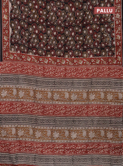 Jaipur cotton saree black and maroon with allover kalamkari prints and printed border