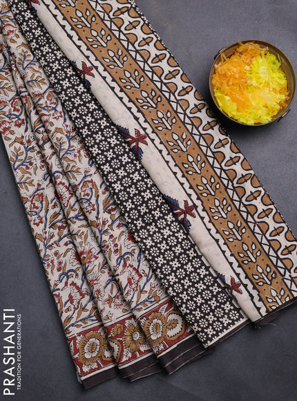 Jaipur cotton saree beige and maroon with allover kalamkari prints and printed border