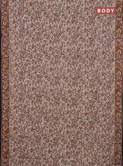 Jaipur cotton saree beige and maroon with allover kalamkari prints and printed border
