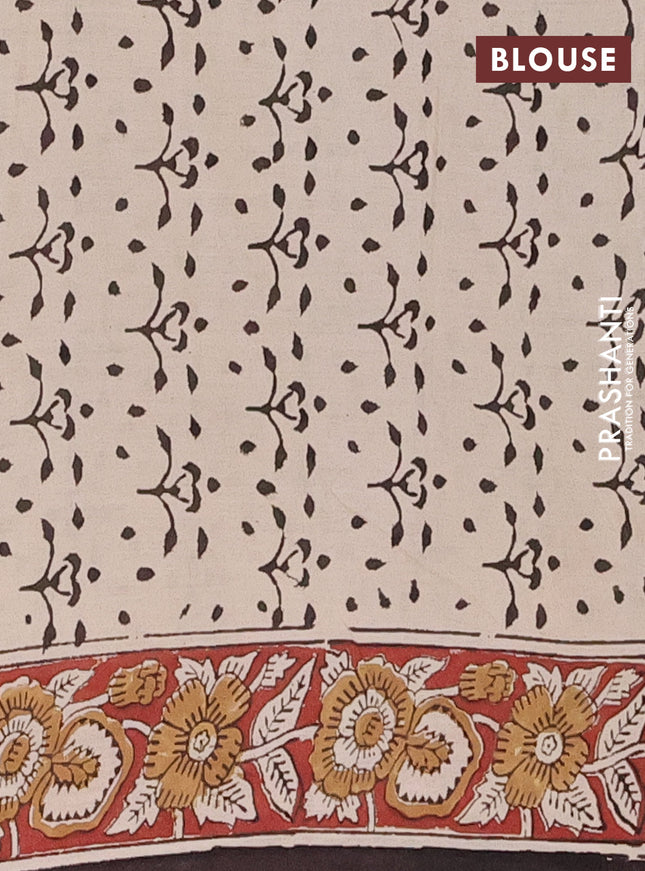 Jaipur cotton saree beige and maroon with allover kalamkari prints and printed border