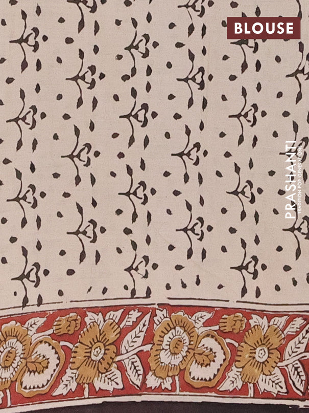 Jaipur cotton saree beige and maroon with allover kalamkari prints and printed border