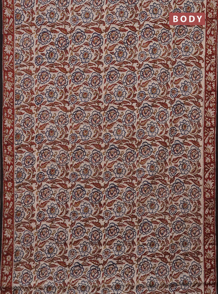 Jaipur cotton saree beige and maroon black with allover kalamkari prints and printed border