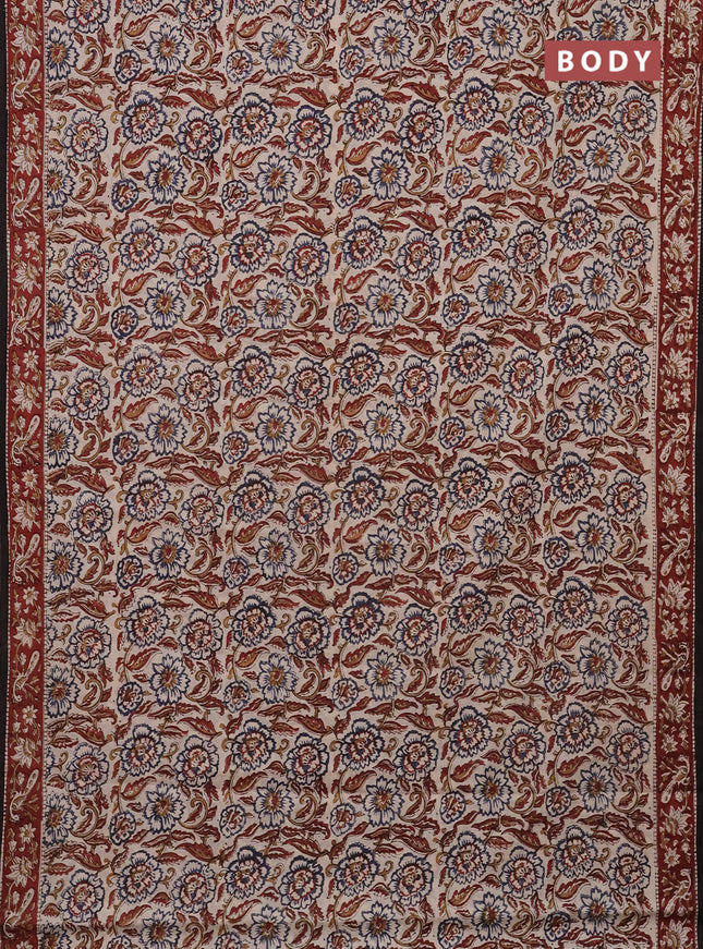 Jaipur cotton saree beige and maroon black with allover kalamkari prints and printed border
