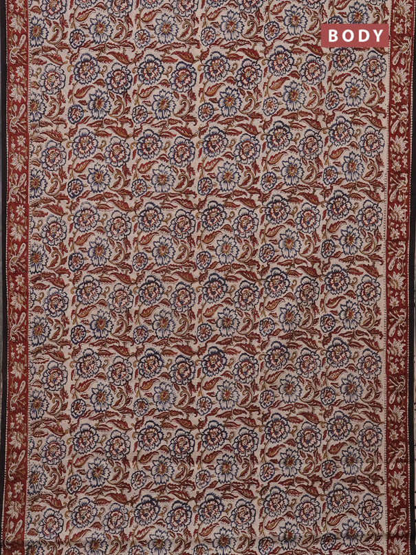 Jaipur cotton saree beige and maroon black with allover kalamkari prints and printed border