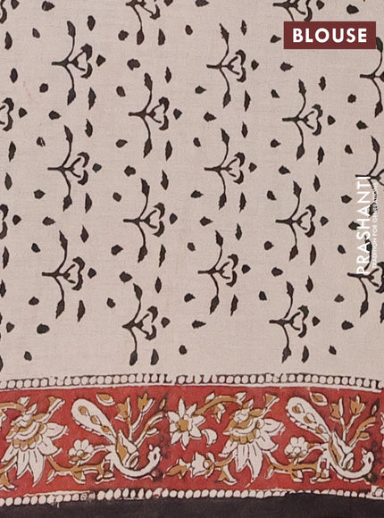Jaipur cotton saree beige and maroon black with allover kalamkari prints and printed border